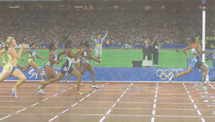The women's 200 metres final run at Sydney Olympics shows Marion Jones emerging an easy winner. Susanthika was third with Pauline Davis of the Bahamas second.