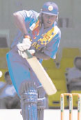 Avishka Gunewardena in action. He was the highest scorer for Sri Lanka with 88.