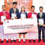 Scholarship recipients with President of CA Sri Lanka Mr. Sanjaya Bandara and Committee Chair Mr. Nuwan Withanage