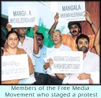 Members of the Free Media Movement who staged a protest