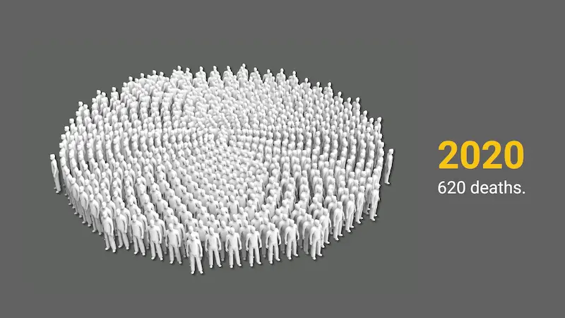 3D rendering of a large crowd of people representing mortality statistics