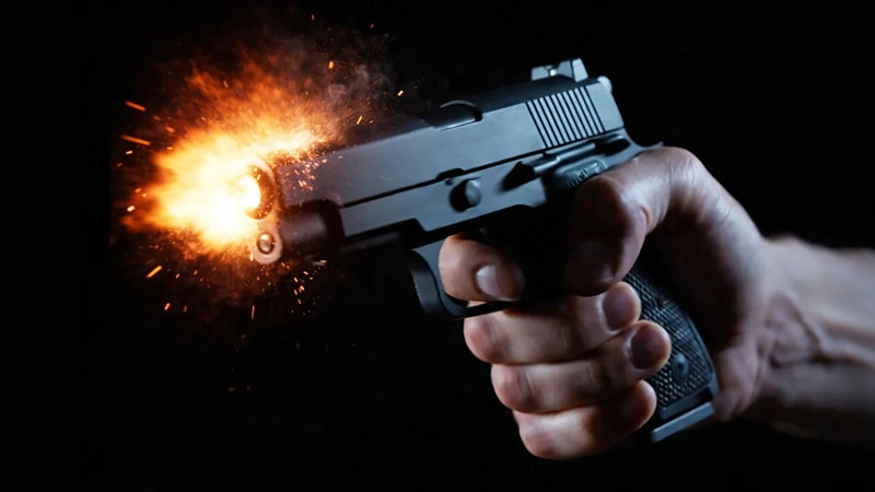 Close up of a handgun being fired